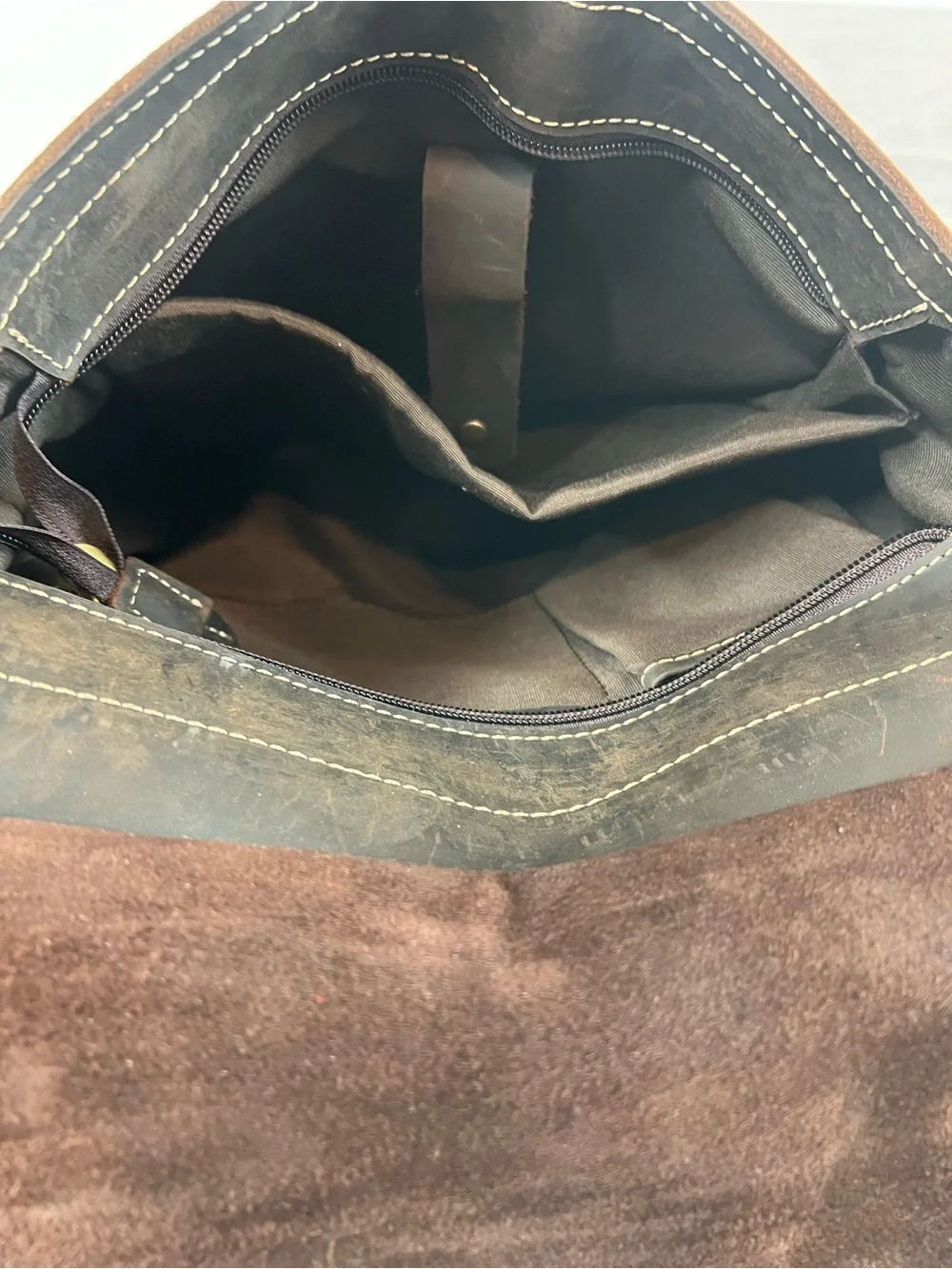 & Other Stories Distressed Brown Leather Messenger Bag